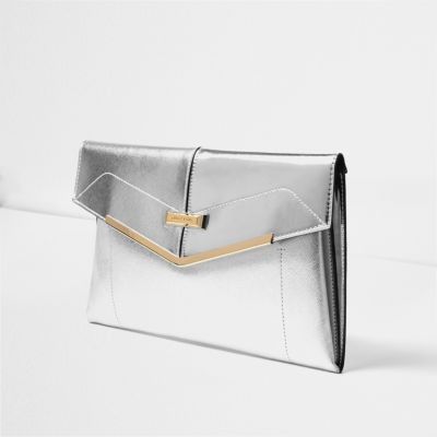 Silver envelope clutch bag